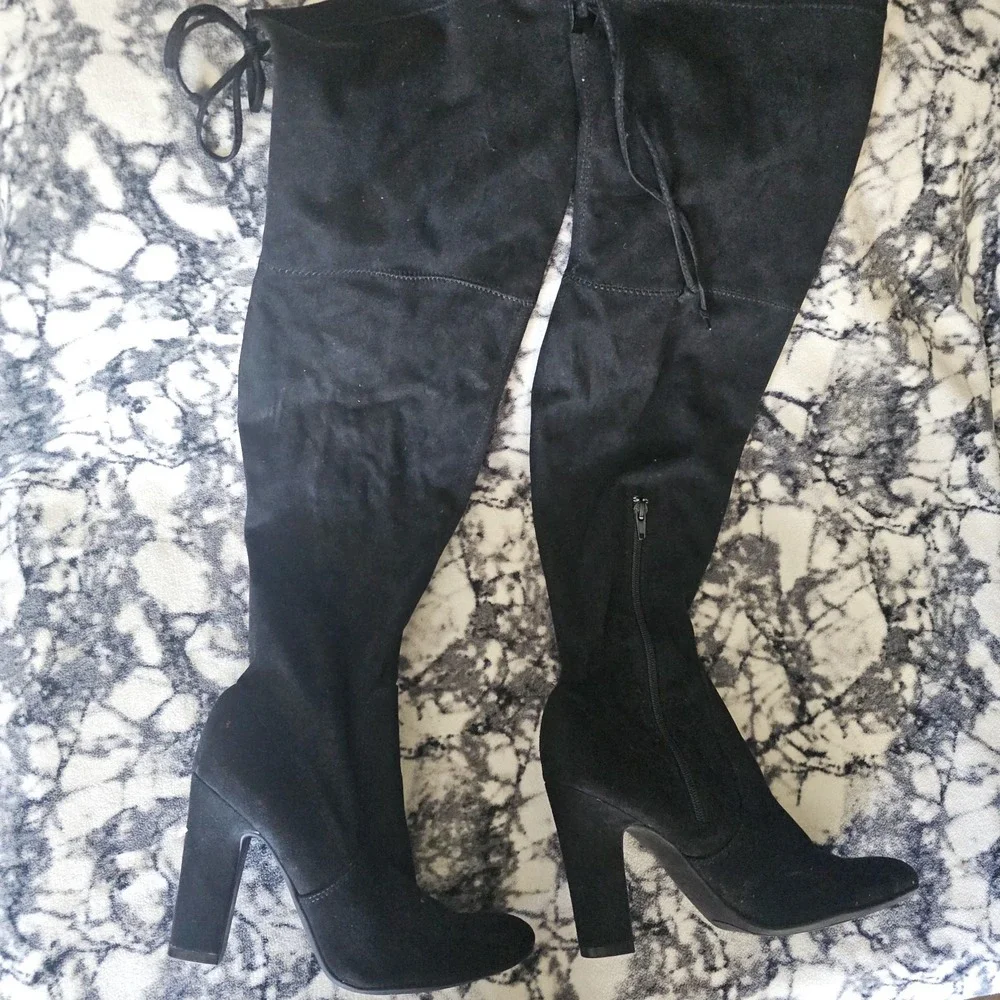 Unisa Boots Womens 8.5 M Suede Tall Over The Knee High Black Block Heels‎ Zipper